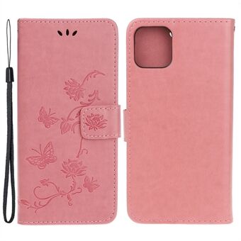 Imprint Butterfly Flower PU Leather Wallet Shell Stand Case with Strap for iPhone 13