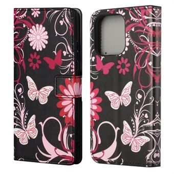 Full Body Protective Pattern Printing PU Leather Wallet Magnetic Closer Shockproof Stand Feature Flip Folio Cover Case for iPhone 13 - Butterflies and Flowers