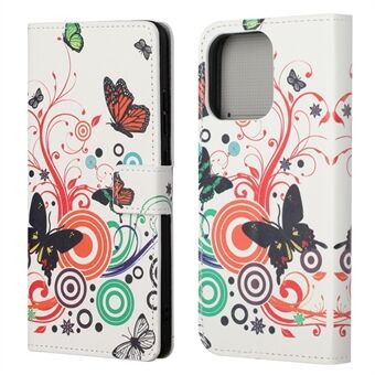 Full Body Protective Pattern Printing PU Leather Wallet Magnetic Closer Shockproof Stand Feature Flip Folio Cover Case for iPhone 13 - Colorful Butterflies