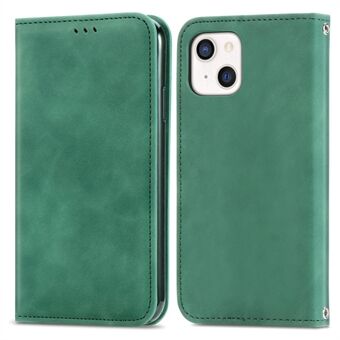 Auto-absorbed Drop-resistant Vintage Style Skin-touch Feeling Leather Shell with Card Slots for iPhone 13 6.1 inch