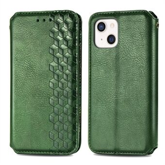 Magnetic Auto-absorbed Rhombus Imprinting Wallet Stand PU Leather Phone Protective Case Shell for iPhone 13 6.1 inch