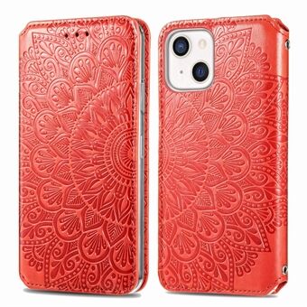 Mandala Flower Imprinted Magnetic Auto-absorbed Stand Wallet Full-protection Leather Phone Cover Case for iPhone 13 6.1 inch