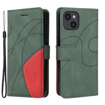 Bi-color Splicing All-round Protection Wallet Stand Leather Shell Cover with Wrist Strap for iPhone 13 6.1 inch