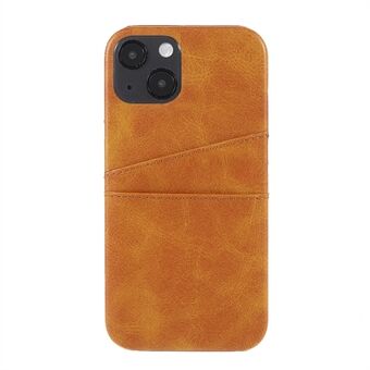 Well-protected Double Card Slots Leather Coated PC Back Phone Cover for iPhone 13 6.1 inch