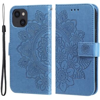 Drop-Resistant Flower Imprinting Wallet Leather Phone Stand Protector Case for iPhone 13 6.1 inch