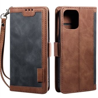 Retro Style Full Protection Splicing Leather Phone Case with Card Slots and Photo Slot for iPhone 13 6.1 inch