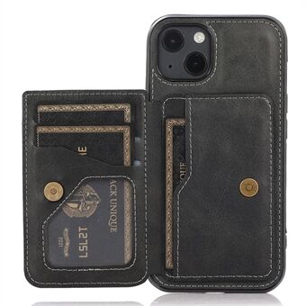 Stylish Card Holders PU Leather Hybrid Phone Shell [Built-in Magnetic Metal Sheet] for iPhone 13 6.1 inch