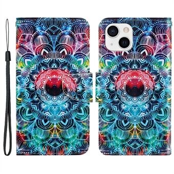 Pattern Printing Leather Wallet Stand Folio Flip Phone Shell Case for iPhone 13 6.1 inch