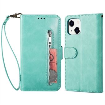 Leather Stand Wallet Phone Cover Case with Outer Zipper Pocket for iPhone 13 6.1 inch