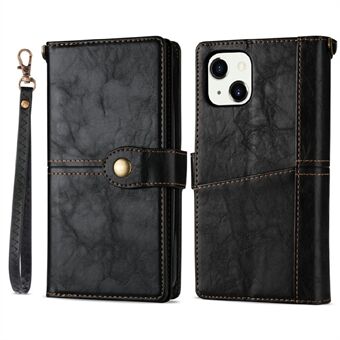 Multi-function Vintage Style Wallet Leather Phone Protective Case with Strap for iPhone 13 6.1 inch