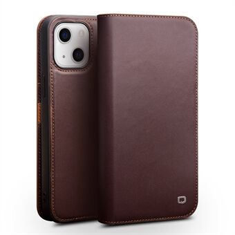 QIALINO Top Layer Cowhide Leather All-Round Protection Wallet Design Phone Cover with Stand for iPhone 13 6.1 inch