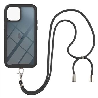 Cell Phone Protector Shell TPU Frame + PC Hybrid Case with Adjustable Lanyard for iPhone 13 6.1 inch