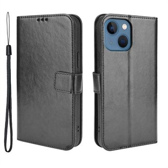 Anti-Fall Shockproof Wrist Strap Crazy Horse Texture Wallet Design Leather Phone Cover with Stand for iPhone 13 6.1 inch