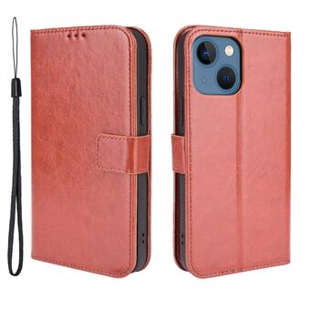 Anti-Fall Shockproof Wrist Strap Crazy Horse Texture Wallet Design Leather Phone Cover with Stand for iPhone 13 6.1 inch