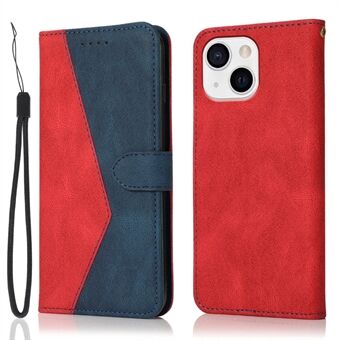 Dual Color Wrist Strap Wallet Stand Design Leather Phone Cover with Magnetic Closure for iPhone 13 6.1 inch