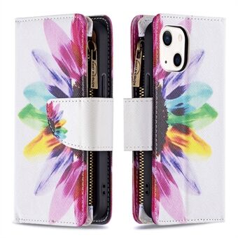 BF03 Stylish Pattern Printing Full Protection Zippered Wallet Design Anti-Drop Leather Stand Phone Cover for iPhone 13 6.1 inch