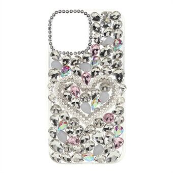 Shockproof Love Heart Sticking Diamond Pearls Decor Durable Soft TPU Phone Case for iPhone 13 6.1 inch