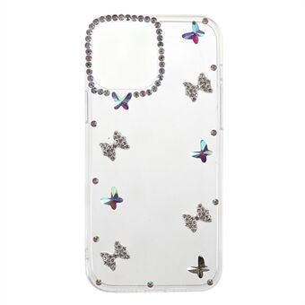 Butterflies Sticking Diamond Light Protective Rhinestone Decor Soft TPU Phone Cover for iPhone 13 6.1 inch