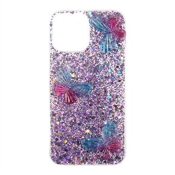 3D Butterfly Pattern Glitter Sequins Epoxy TPU Cell Phone Back Case Protector for iPhone 13 6.1 inch