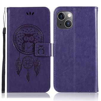 All-Round Shockproof Owl Dream Catcher Imprinting Anti-Drop Wallet Design Phone Case with Stand for iPhone 13 6.1 inch