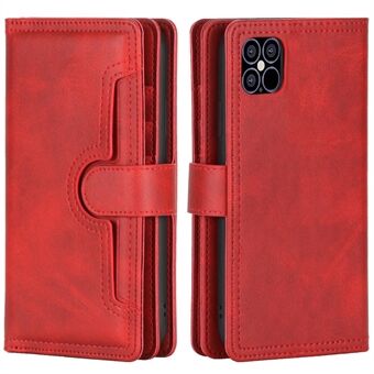 Multiple Card Slots Split Leather Phone Stand Case Cover with Strap for iPhone 13 6.1 inch