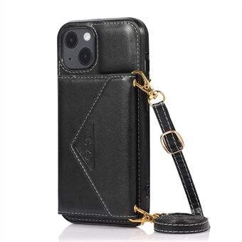 Anti-Collision PU Leather Coated PC+ TPU Kickstand Hybrid Case with Card Slot for iPhone 13 - Black