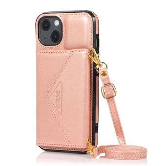 Anti-Collision PU Leather Coated PC+ TPU Kickstand Hybrid Case with Card Slot for iPhone 13 -  Rose Gold