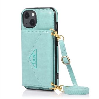 Anti-Collision PU Leather Coated PC+ TPU Kickstand Hybrid Case with Card Slot for iPhone 13 - Mint Green