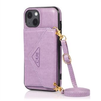 Anti-Collision PU Leather Coated PC+ TPU Kickstand Hybrid Case with Card Slot for iPhone 13 - Light Purple