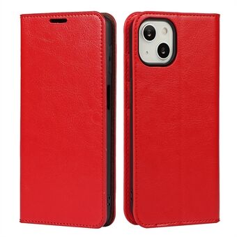 Crazy Horse Texture Full Protection Solid Color Wallet Design Genuine Leather Folio Flip Phone Cover with Stand for iPhone 13 6.1 inch