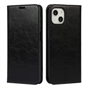 Crazy Horse Texture Full Protection Solid Color Wallet Design Genuine Leather Folio Flip Phone Cover with Stand for iPhone 13 6.1 inch