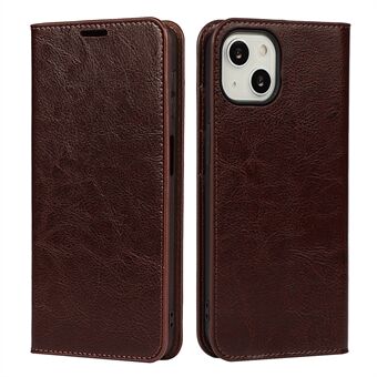 Crazy Horse Texture Full Protection Solid Color Wallet Design Genuine Leather Folio Flip Phone Cover with Stand for iPhone 13 6.1 inch