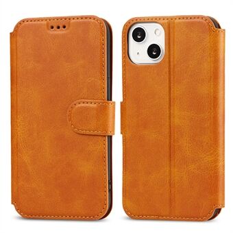 All-round Protection PU Leather Phone Stand Case Wallet Shell for iPhone 13 - Brown