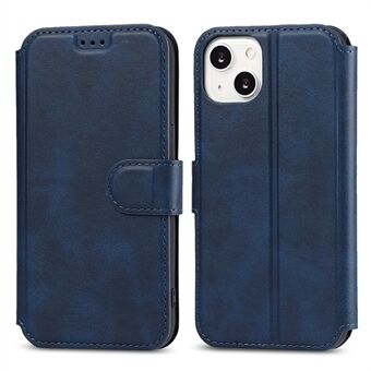 All-round Protection PU Leather Phone Stand Case Wallet Shell for iPhone 13 - Navy Blue