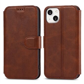 All-round Protection PU Leather Phone Stand Case Wallet Shell for iPhone 13 - Dark Brown