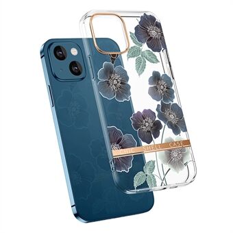 Clear Floral Pattern Four Corner Cushion Acrylic + TPU Hybrid Protective Electroplated Case for Phone 13 6.1 inch