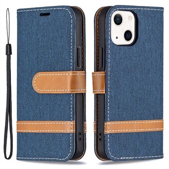 Jeans Cloth Color Splicing Leather Stand Wallet Phone Case Cover for iPhone 13 6.1 inch