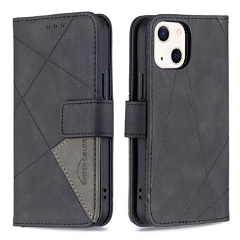 BINFEN COLOR BF05 Wallet Design Leather Stand Phone Cover Case with Geometric Imprint for iPhone 13 6.1 inch