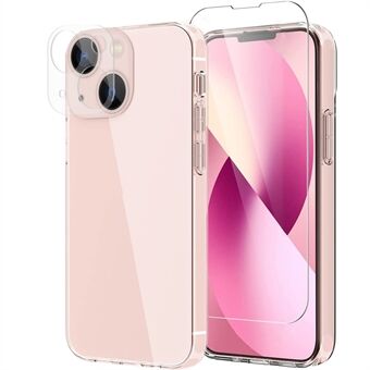 Transparent TPU Phone Case with Tempered Glass Screen Protector and Camera Lens Protector for iPhone 13 6.1 inch