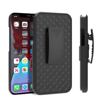 Stylish Woven Texture Scratch-Resistant Swivel Belt Clip Kickstand PC + TPU Hybrid Case for iPhone 13 6.1 inch - Black