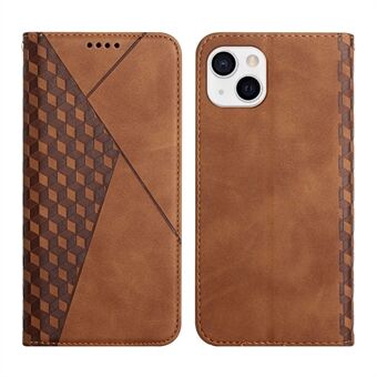 Rhombus Pattern Skin-touch Stand Wallet Leather Phone Shell Cover for iPhone 13 6.1 inch