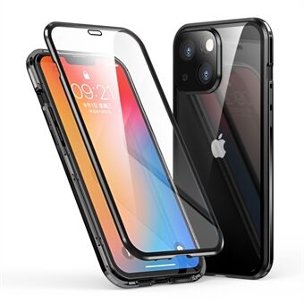 LUPHIE Electroplating Magnetic Adsorption Double-Sided Tempered Glass Metal Bumper Frame Phone Case for iPhone 13 6.1 inch