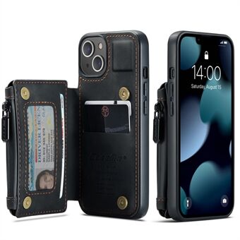 CASEME C20 Series Shockproof Anti-theft Zipper Pocket Wallet Design PU Leather and TPU Back Cover Phone Case for iPhone 13 6.1 inch