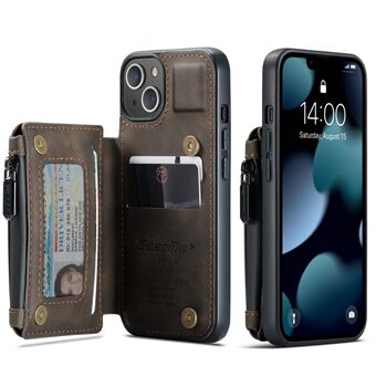 CASEME C20 Series Shockproof Anti-theft Zipper Pocket Wallet Design PU Leather and TPU Back Cover Phone Case for iPhone 13 6.1 inch