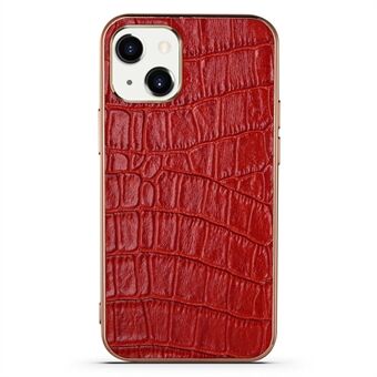 Anti-collision Crocodile Texture Genuine Leather Coated Electroplating TPU Back Cover for iPhone 13 6.1 inch