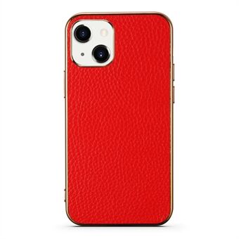 For iPhone 13 6.1 inch Electroplating Litchi Texture Genuine Leather Coated TPU Protective Case