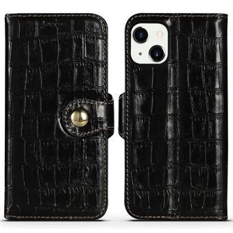 Wallet Design Crocodile Texture Genuine Leather Flip Folio Stand Protective Cover for iPhone 13 6.1 inch