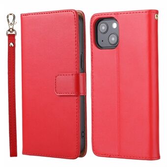 Shockproof Phone Case Genuine Leather TPU Phone Cover Wallet Stand Shell with Strap for iPhone 13 6.1 inch