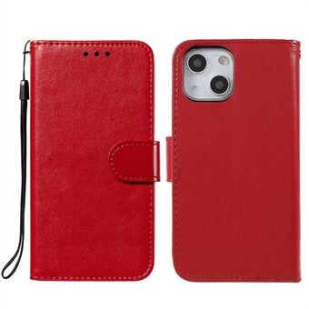 Solid Color PU Leather Wallet Case Magnetic Closure Stand Feature Flip Cover with Strap for iPhone 13 6.1 inch