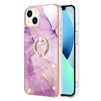 Electroplating IML IMD Marble Pattern Anti-Deforming Flexible TPU Phone Cover Case with Kickstand for iPhone 13 6.1 inch